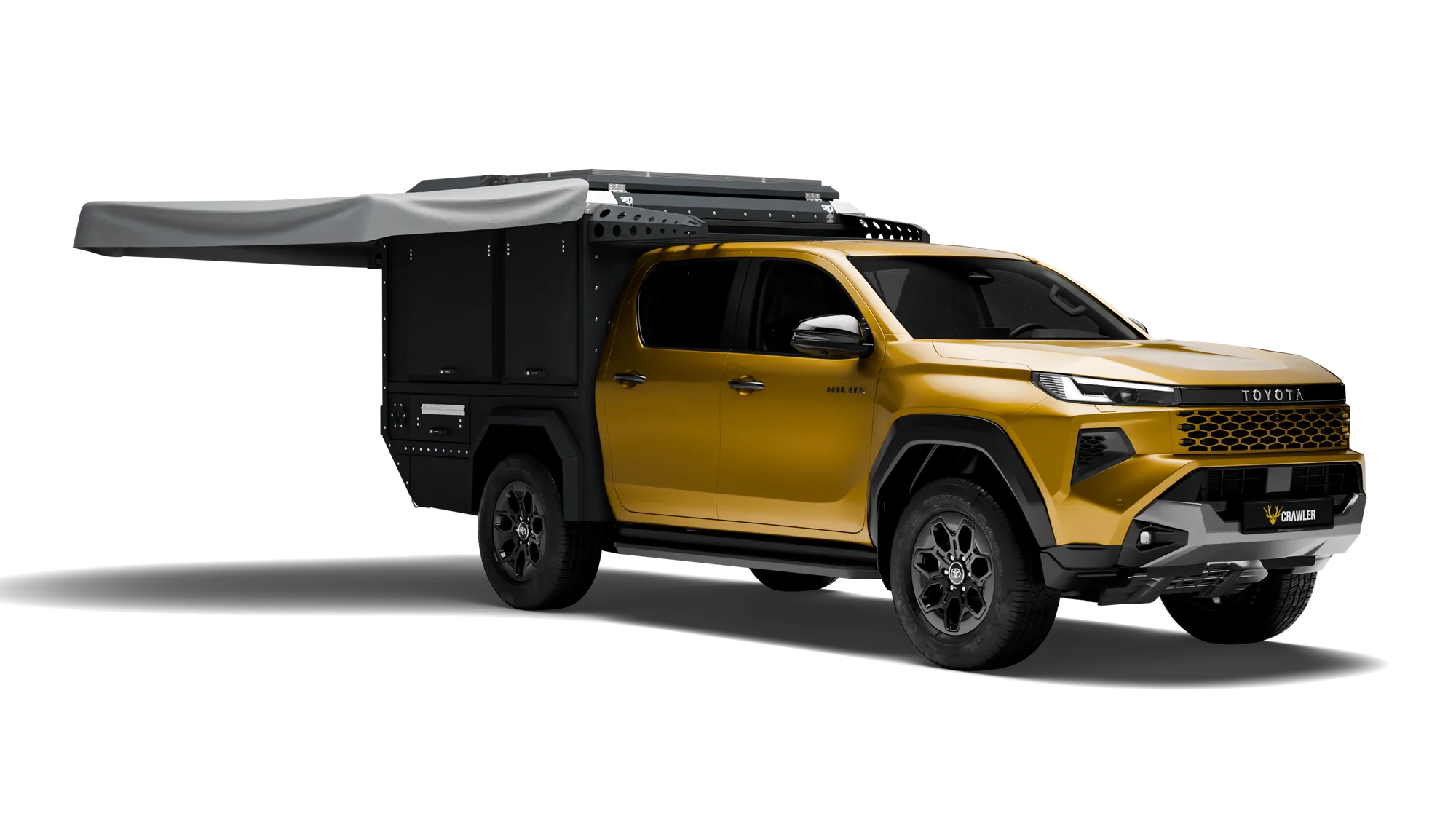 Crawler KMP 190 Toyota Hilux — tente açık kamp kurulumu
