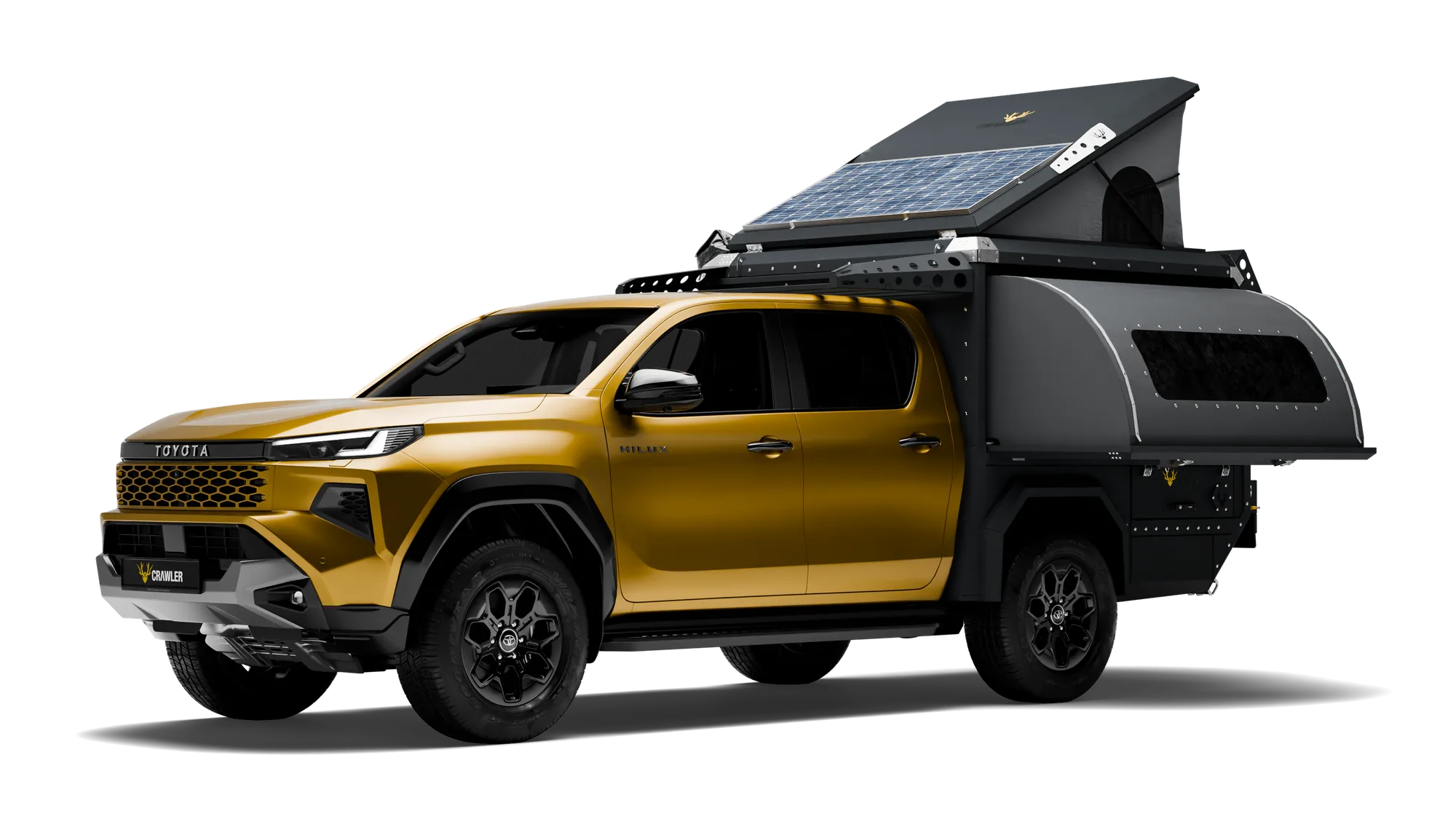 Crawler KMP 190 Toyota Hilux — pop-up tavan açık, güneş panelli