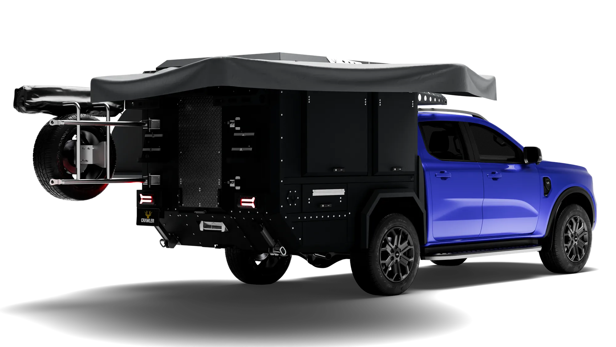 Crawler KMP 190 Ford Ranger — tente açık kamp kurulumu