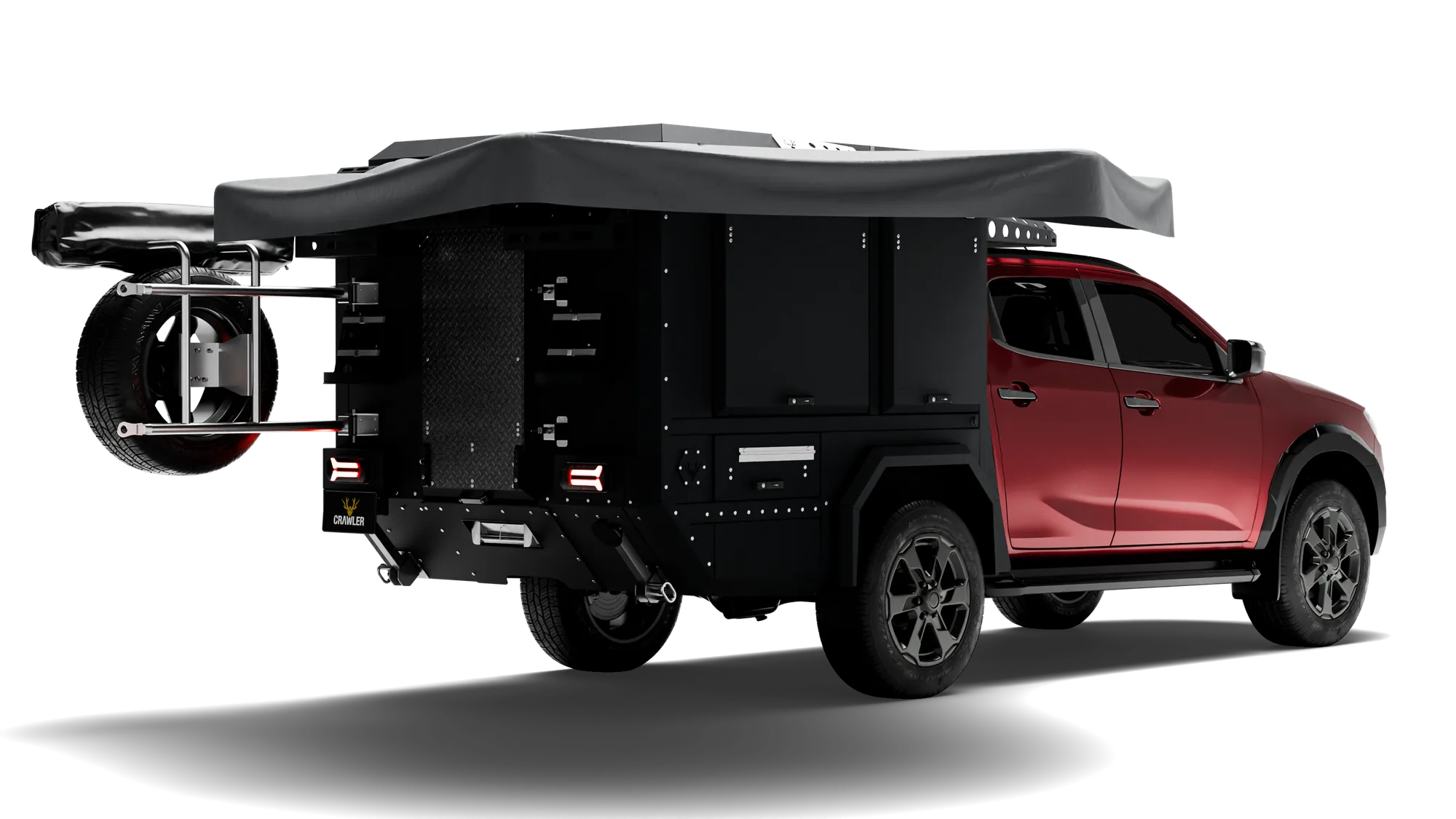 Crawler KMP 190 Isuzu D-Max — tente açık kamp kurulumu