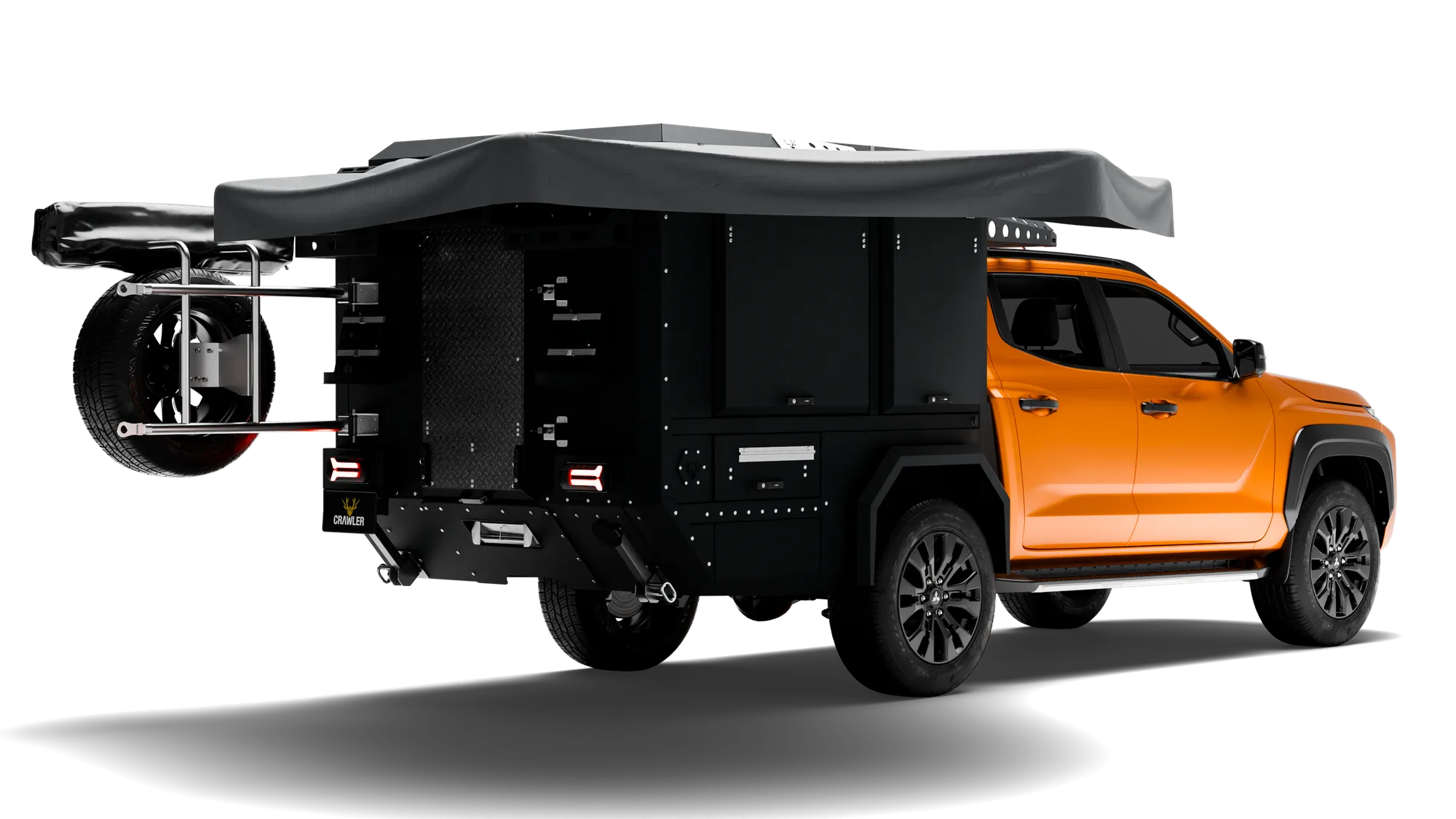 Crawler KMP 190 Mitsubishi L200 — tente açık kamp kurulumu