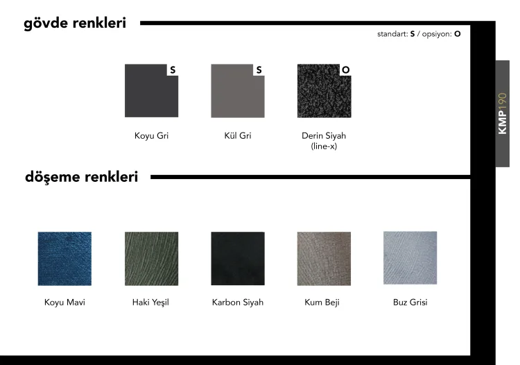 Crawler KMP 190 gövde ve döşeme renk kartelası