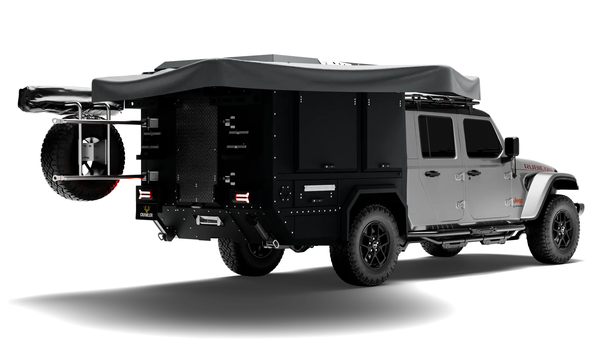 Crawler KMP 190 Jeep Rubicon Gladiator — tente açık kamp kurulumu