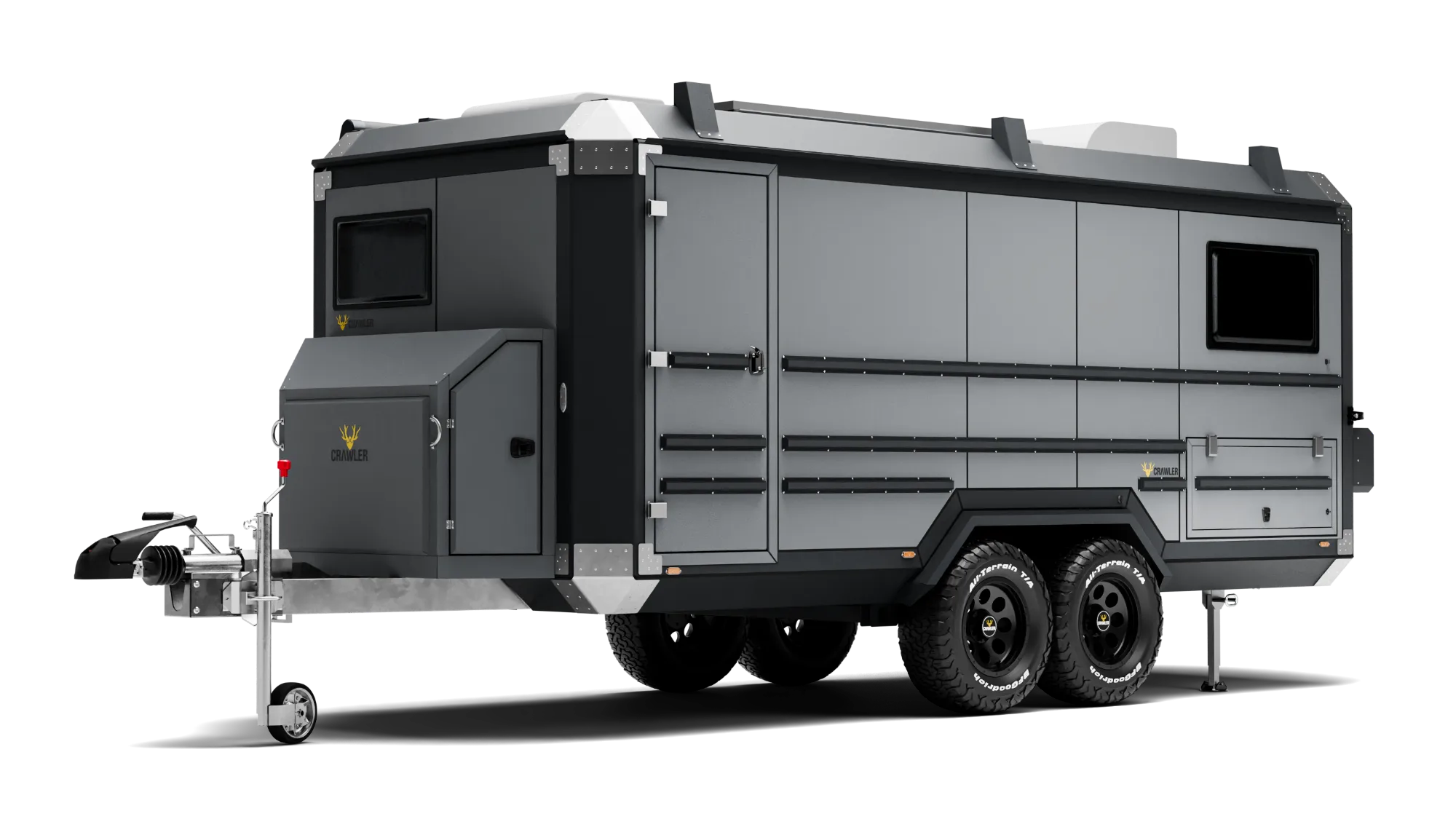 Crawler ALP 560 çekme karavan — derin siyah gövde, kül gri aksam